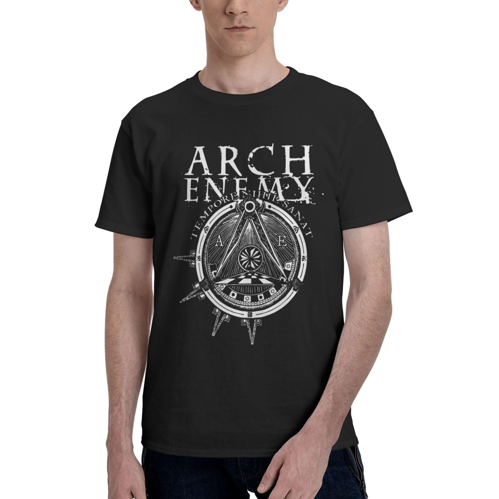 Herren T Shirt Arch Shirt E-nemy Metal Band Baumwolle Schwarz Tee Shirt Jugend Rundhalsausschnitt Grafik Kurzarm Tshirt XL