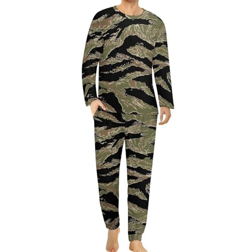 HABXNJF Herren Rundhals Pyjama Set, Tiger Stripe Camo Pyjama für Männer, Herren Pyjama mit Taschen, Tiger Stripe Camo, XXL