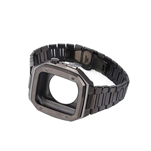 TONECY Armband und Hülle für Apple Watch 44 mm, Serie 6, SE, 5, 4, Modifikationsset, Edelstahl-Armband, Metallabdeckung für Apple Watch 45 mm Armband (Farbe: Preto, Größe: 44 mm für 6/5/4/SE)