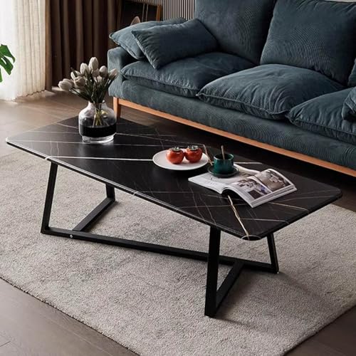 Gvqng Quadratischer Couchtisch, Moderner Kleiner Couchtisch, 120 cm Rechteckiger Couchtisch, Nordischer Stil Moderne Couchtische, Beistelltisch Mit Metallrahmen, FüR Wohnzimmer,Schwarz,120cm