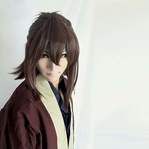 LINLINCD-Wig Anime Cosplay Perücke for Karneval Nachtleben CluI Party Dress Up Perücke Hakuouki/Okita Soji Sandy Kimono Abnehmbare Anime Perücke(Braun)