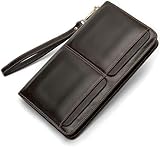 VSULZVNU Business-Herren-Geldbörse mit zwei Taschen, lange Geldbörse mit mehreren Kartenfächern, echtes Leder, Herren-Handtasche, Clutch, 22 x 3 x 13 cm, D, 22*3*13cm