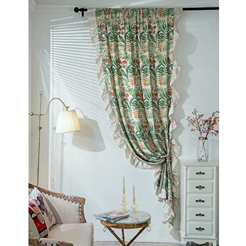 V3VOGUE Fenstervorhänge Landhausstil Schlafzimmer Blickdicht Vorhänge - 1 Stück Vintage Floral Rüschen Gardinen - Baumwolle Leinen Scheibengardinen Für Wohnzimmer, Balkon, Türtrennvorhang