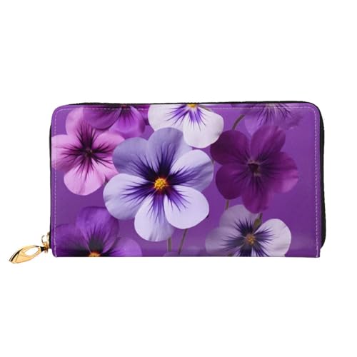 DENMER Lila Blume Leder Geldbörse Kunstleder mit metallischem Reißverschluss geräumiges und stilvolles Accessoire für moderne Frauen Produkt, Violette Blume, Einheitsgröße, Modern