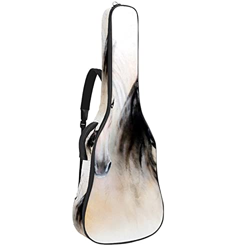 Gitarrentasche Schutz- und Transporttasche für akustische und klassische Gitarren wasserfest und gepolstert Schwarzes weißes Pferd 108.9x42.9x11.9 cm