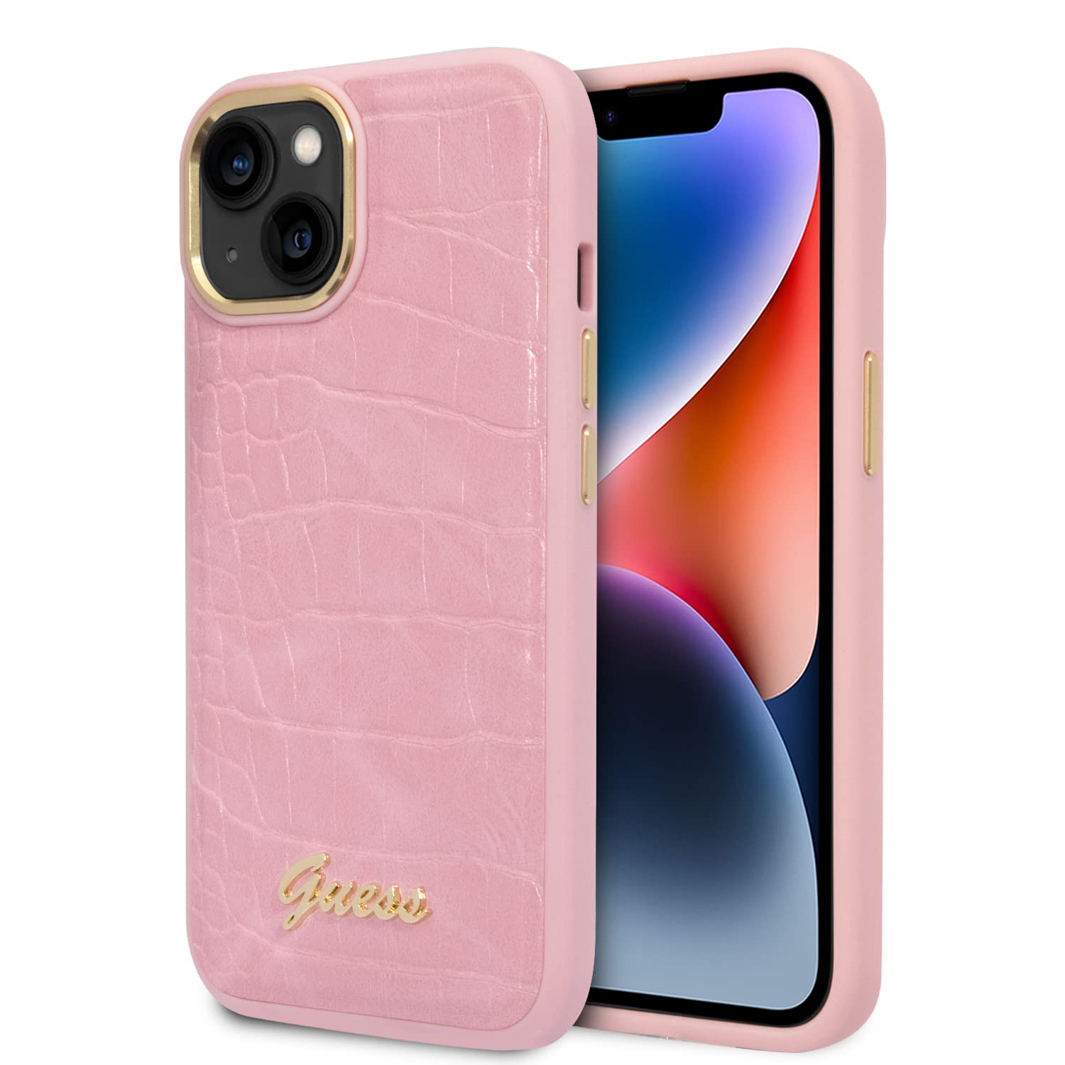 Guess Schutzhülle für iPhone 14 Zoll (35,6 cm), Kroko-Muster, PU-Leder, Schutzhülle und Anti-Kratz-Hülle mit zugänglichen Anschlüssen, Stoßdämpfung und charakteristischem Logo