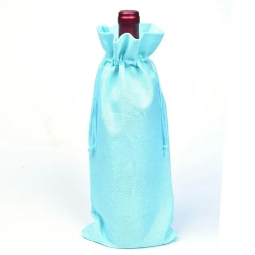 10 Stück/Los, 15 x 35 cm, Leinen, Weinflaschen-Verpackungsbeutel, Weihnachts-/Neujahrsparty, Champagner, Rotwein, Kordelzug, Dekor, Geschenk, blau, 15 x 35 cm, Leinen