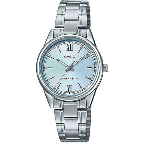 Casio LTP-V005D-2B3 Damen-Armbanduhr, analog, Edelstahl, hellblaues Zifferblatt, 3 Zeiger