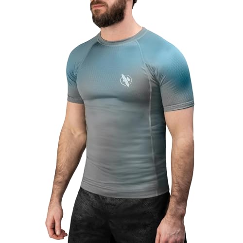 Hayabusa Fusion Short Sleeve Rashguard - Grijs / Aquablauw