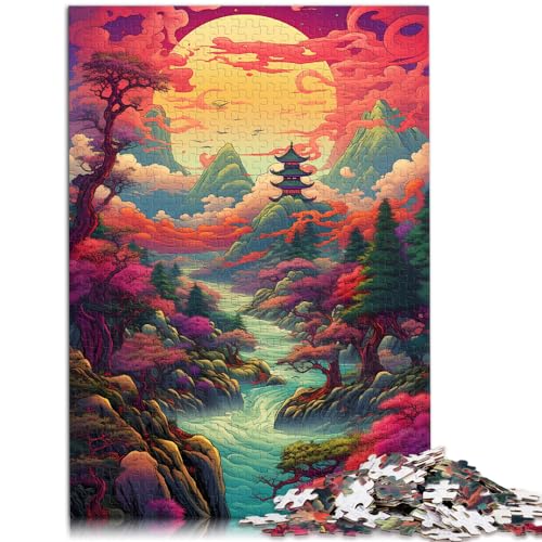 Puzzle für Erwachsene, farbenfrohe asiatische Retro-Landschaft, 1000 Teile, Puzzle-Geschenke, Holzpuzzle, Familienpuzzlespiel, Geburtstagsgeschenke, 1000 Teile (50 x 75 cm)