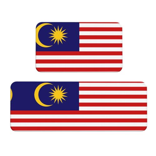 YQxwJL Küchenmatten-Set, Motiv: Malaysia-Flagge, rutschfest, wasserdicht, für Flur, Büro, 2 Stück