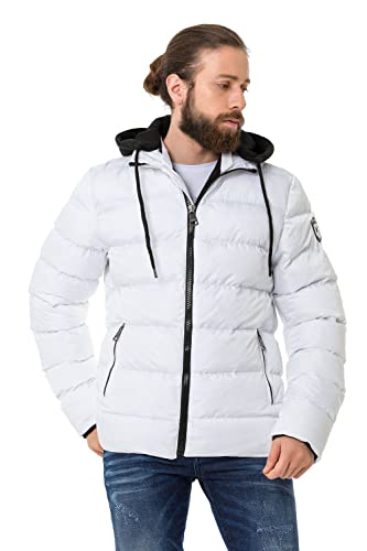 Cipo & Baxx Herren Steppjacke Winterjacke Kapuze Bomberjacke CM202 Weiß L