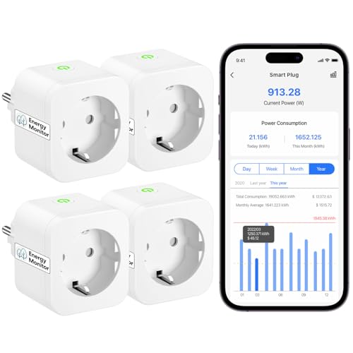 Meross Intelligente Steckdose mit Stromverbrauchsmessung, 16 A, Bluetooth-Steckdose mit Fernbedienung und Sprachsteuerung, Timer, WLAN-Stecker, kompatibel mit Alexa, Google Home und SmartThings, 4