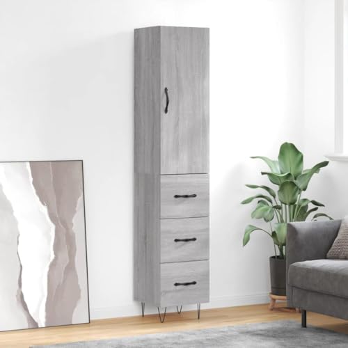 Highboard Grau Sonoma 34,5x34x180 cm Holzwerkstoff,Hochschrank mit Stil: Elegante Kommode für dein Wohnzimmer