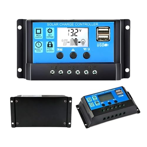 Solarregler, Solar Ladegerät Controller 60A 50A 40A 30A 20A 10A 12V 24V Batterie Ladegerät LCD Dual USB Solar panel Regler for Max 50V PV Eingang(20A)