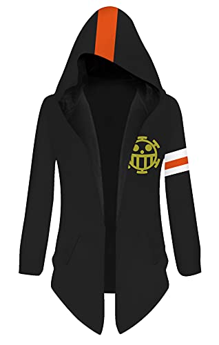 QYIFIRST Unisex Anime 3D Druck Hoodie Piece Heart Corazon Water Law Langarm Sweatshirt Cosplay Kostüm Pullover Lange Ärmel Windjacke Manteau Schwarz XL (Chest 114cm)