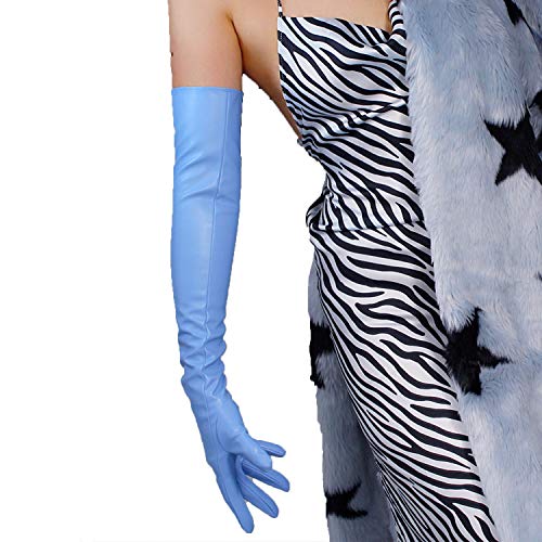 DooWay Lange Leder-Opernhandschuhe für Damen, Abendveranstaltung, Kostüm, Kunstleder, Cosplay, Kleid, Zubehör, 61 cm, hellblau, Medium