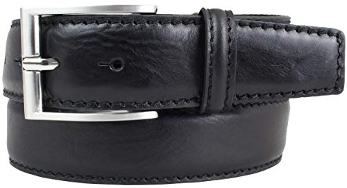 BELTINGER Gürtel aus Vollrindleder mit Naht 4 cm | Ledergürtel für Damen Herren 40mm | Bombierter Jeans-Gürtel Schnalle Silber | Schwarz 100cm