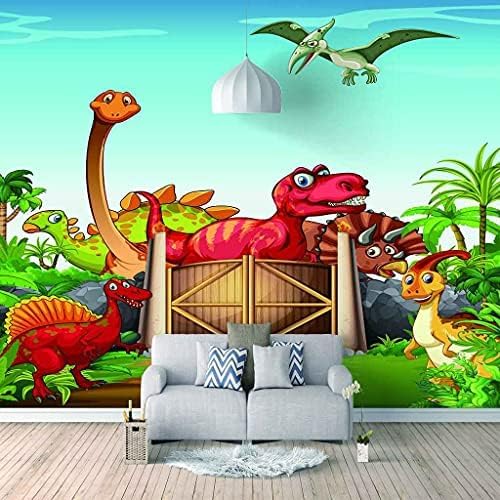 XLMING Rotes Cartoon-Tier Dinosaurier Küche Esszimmer Arbeitszimmer Wohnzimmer TV Hintergrund Wand 3D Tapete-200cm×140cm