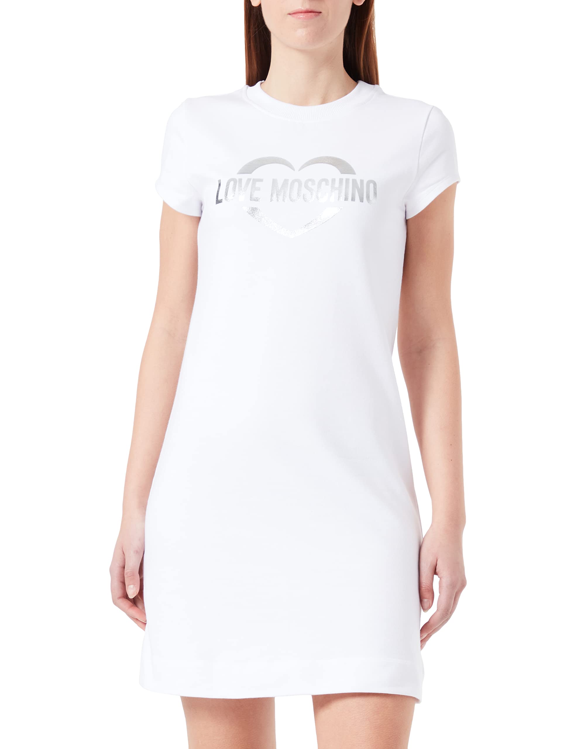 Love Moschino Women's Slim fit A-line Short-Sleeved Dress, Optical White, 46