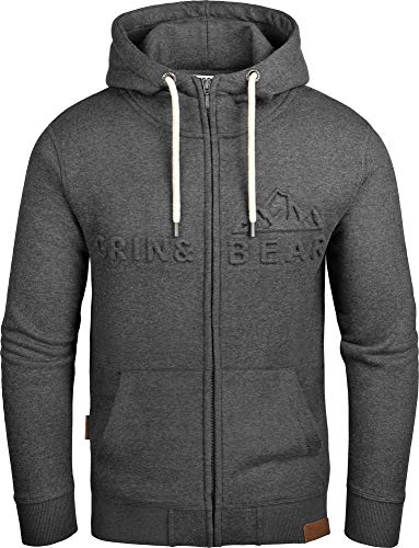 Grin&Bear Herren Kapuzenpullover mit geprägtem Logo in anthrazit, S, GEC017