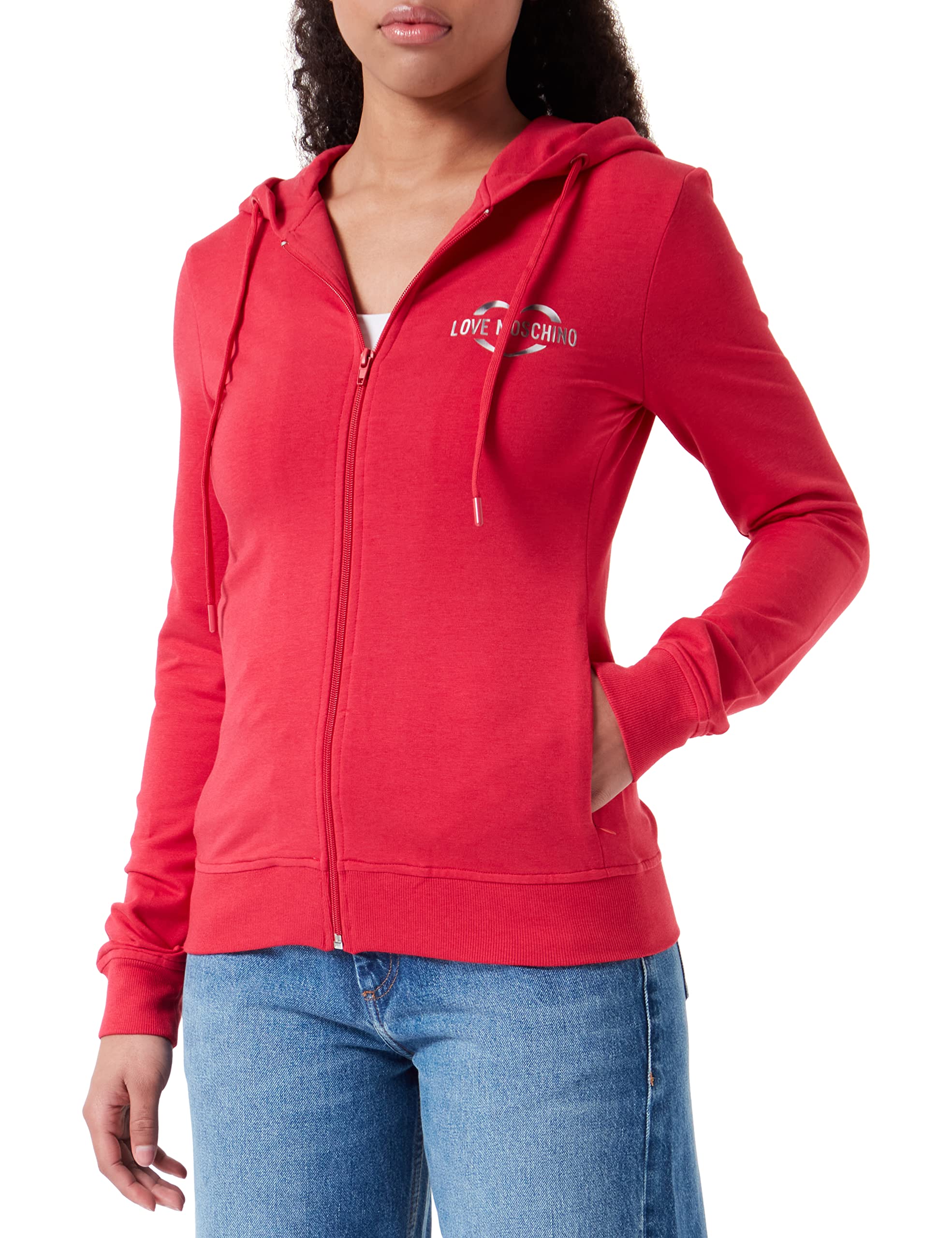 Love Moschino Damen Slim Fit With Hood in Stretch Cotton-modal Fleece Jacket, Rot, 44 EU