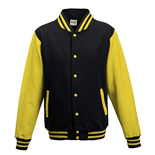 Just Hoods - Unisex College Jacke 'Varsity Jacket' BITTE DIE JH043 BESTELLEN! Gr. - L - Jet Black/Sun Yellow