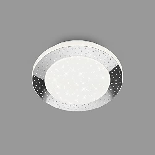 Briloner Leuchten - LED Deckenlampe mit Sternendekor, LED Deckenleuchte Bad IP44, gelochtes Dekor, neutralweißes Licht, Ø280 mm, Chrom-Weiß