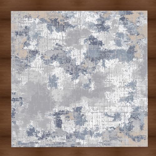 KTYUTJDH Teppich Kurzflor fürs Wohnzimmer, Schlafzimmer Esszimmer, Arbeitszimmer Deko,Blaugrau, Hellgrau, Gelb Weiß Abstrakt Modern,Gray,Square 180 x 180 cm