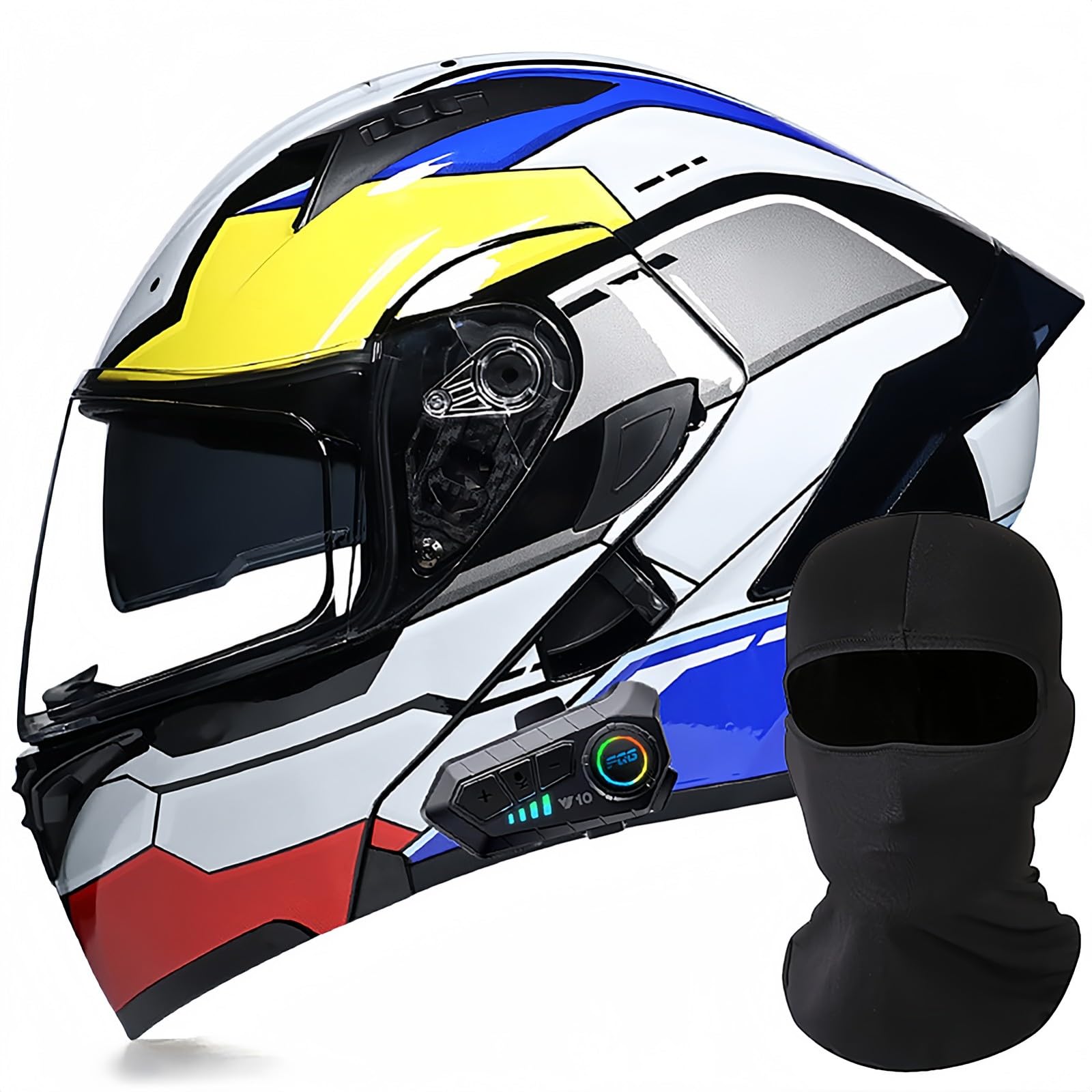 Modularer Motorrad-Bluetooth-Helm, DOT/ECE-Zugelassener, Hochklappbarer, Integrierter Motorradhelm Für Männer Und Frauen Mit Doppelvisier, Integriertem Dual-Lautsprecher 26,XL61 ~ 62cm