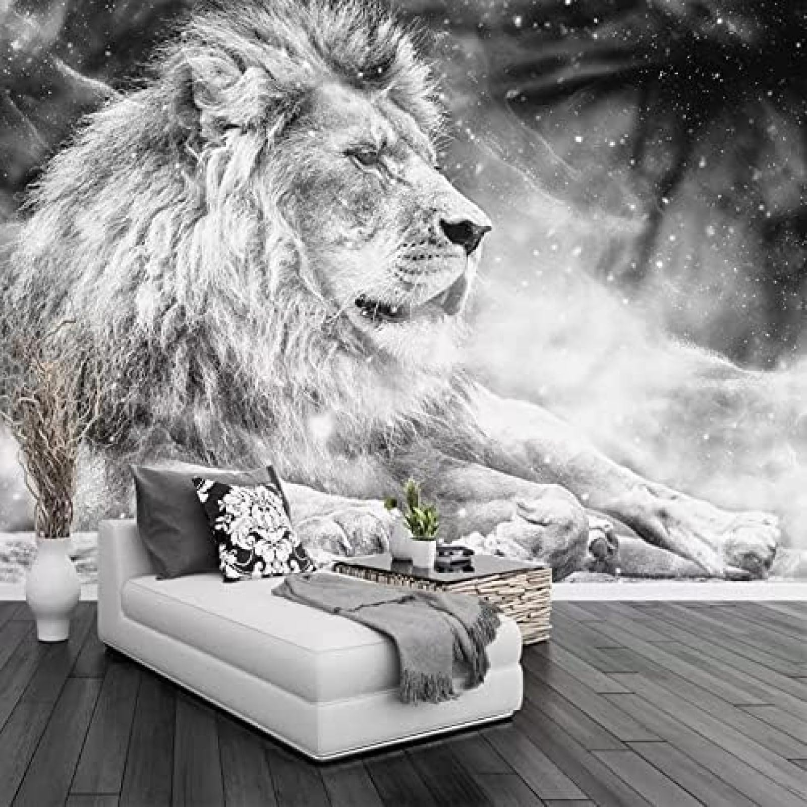 XLMING Schwarzer Und Weißer Tierlöwe 3D Tapete Wohnzimmer Sofa Schlafzimmer Esszimmer Home Dekoration Wand-150cm×105cm