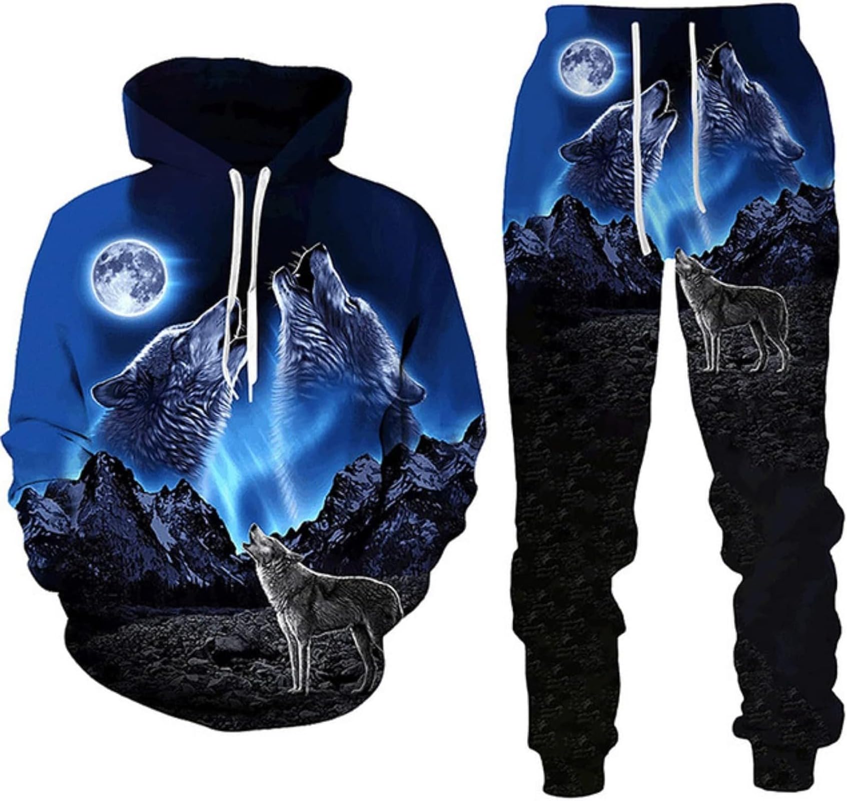 RIAAJ 3D Druckstile Wolf Herren Trainingsanzug,Hoodies+Lange Hose, Jogginganzug, 2-teiliges Set für Herren (3XL,A1)