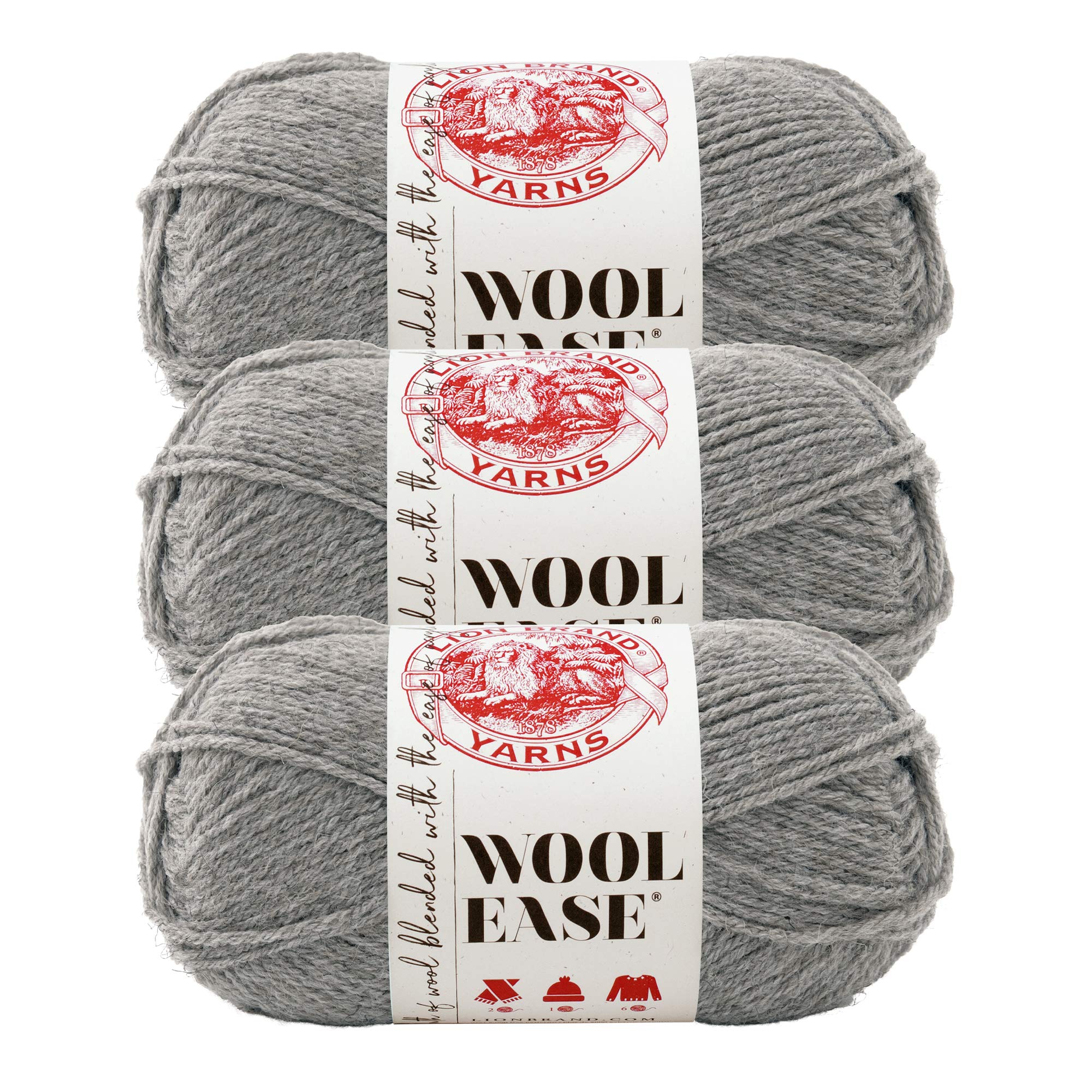 Lion Brand Yarn Wool-Ease Garn, Grau meliert, 3er-Pack