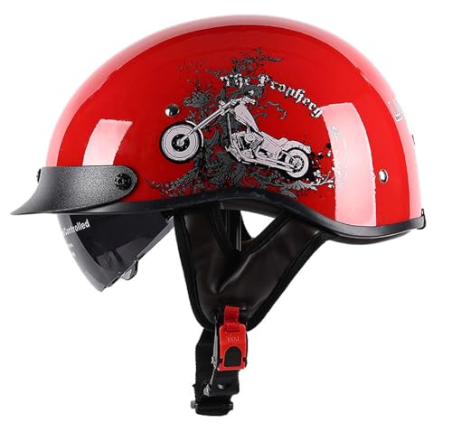 Motorrad-Halbhelm-Baseballkappe Mit ECE-Zertifiziertem Visier, Offener Helm Mit Einziehbarer Schnellverschluss-Schnalle, Unisex A,XXL63CM