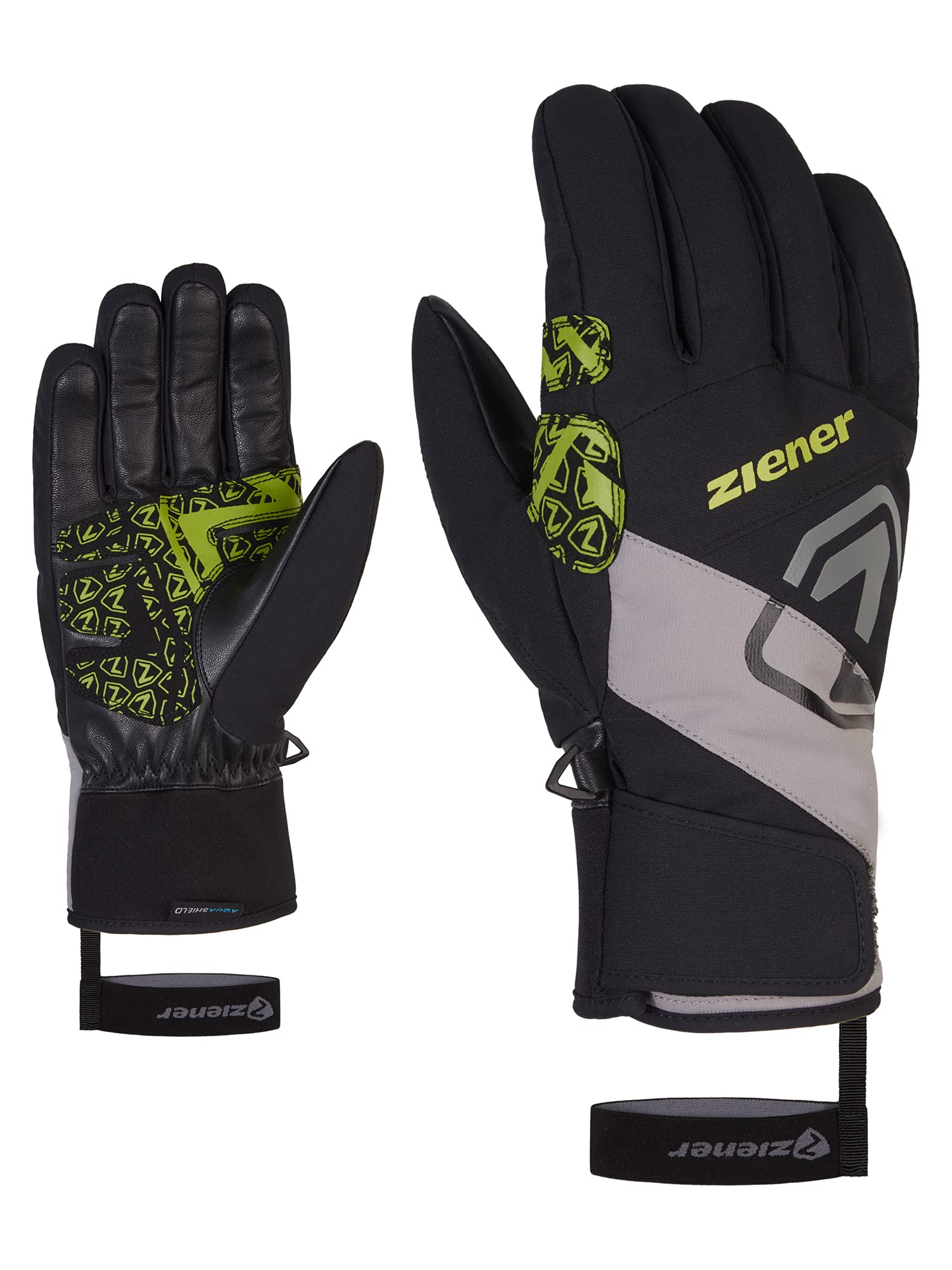 Ziener Gauri Ski-Handschuhe/Wintersport | wasserdicht, atmungsaktiv, trendig, Stone Grey.Lime, 8