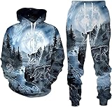 RIAAJ 3D Druckstile Wolf Herren Trainingsanzug,Hoodies+Lange Hose, Jogginganzug, 2-teiliges Set für Herren (S,A5)