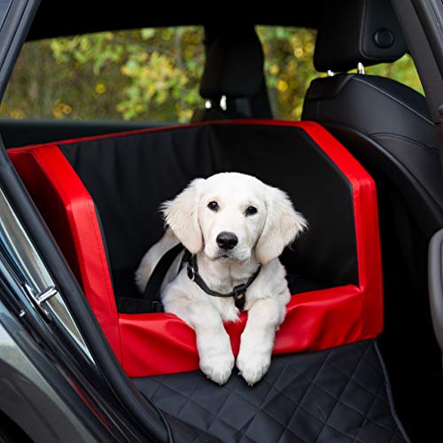 CopcoPet Rücksitz Vordersitz Hundeautositz Autohundebett Hundebett Transportbett Autoschondecke (55 x 55 x 38 cm Orthopädisch, Rot-Schwarz)