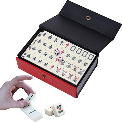 Mahjong Set, tragbares Spiel, chinesisches Legespiel mit wunderschön gearbeiteten Bambo-Fliesen, Mahjong-Brett, Familientreffen und Spielabende, ideal für Mischstrategie, Glück und kulturelle