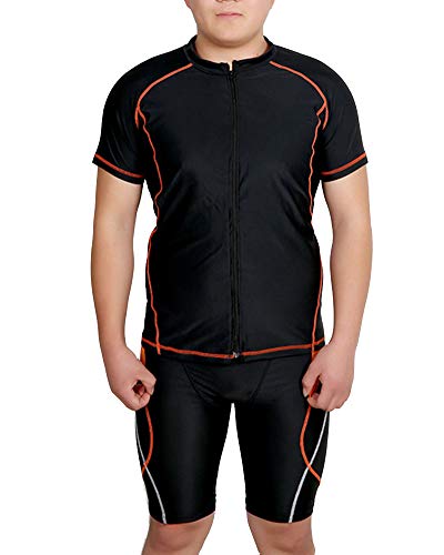 YOUCAI Herren Professionelle Kontrast-Badeanzug Plus Size Base Layer T-Shirt & Badehose Schnelltrocknender Anzug Große Größen Schwimmanzug Schutzkleidung Neoprenanzug Schwarz 2XL