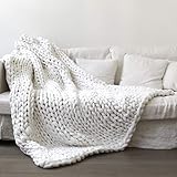 Kenyaw Decke Gestrickte Grobe Strickdecke Wolle Garn Handgefertigt Haustier Bett Stuhl Sofa Super Große Arm Stricken Sperrig Decke(Weiß/80 * 100CM)