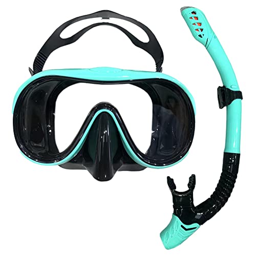 Pluuttiem Tauchmaske Schnorchel Anti-Fog Tauchmaske Schnorchel Full Dry Tube Unterwasser SchwimmausrüStung Lake Blue+Black