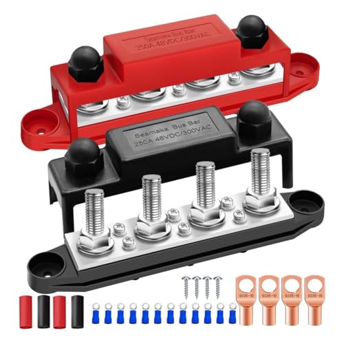 Eysaure 250 A 12 V Sammelschiene Marine 12 V, Stromverteilerblock mit Abdeckschraubenklemmen, Batteriesammelschiene für Auto-Boot-Verkabelung