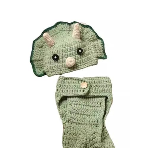 MEELYHOME 1 Set Gemütliche Strickmütze Set Cartoon Dinosaurier Stricken Butt Wrapped Kleidungsstück Neugeborene Requisiten