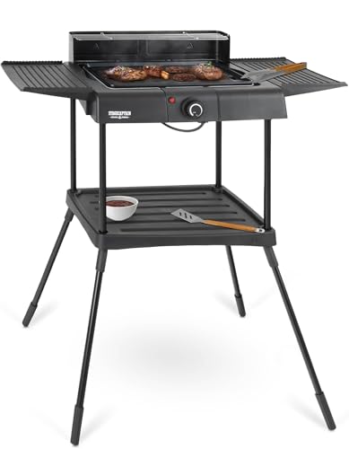 Stagecaptain EBBQ-2000 Elektrogrill 2000W - 3in1 Grill - Tischgrill, Standgrill mit Grillrost und Grillplatte - BBQ Für innen und Außen - Antihaftbeschichtung und Fettauffangschale - Stufenlos