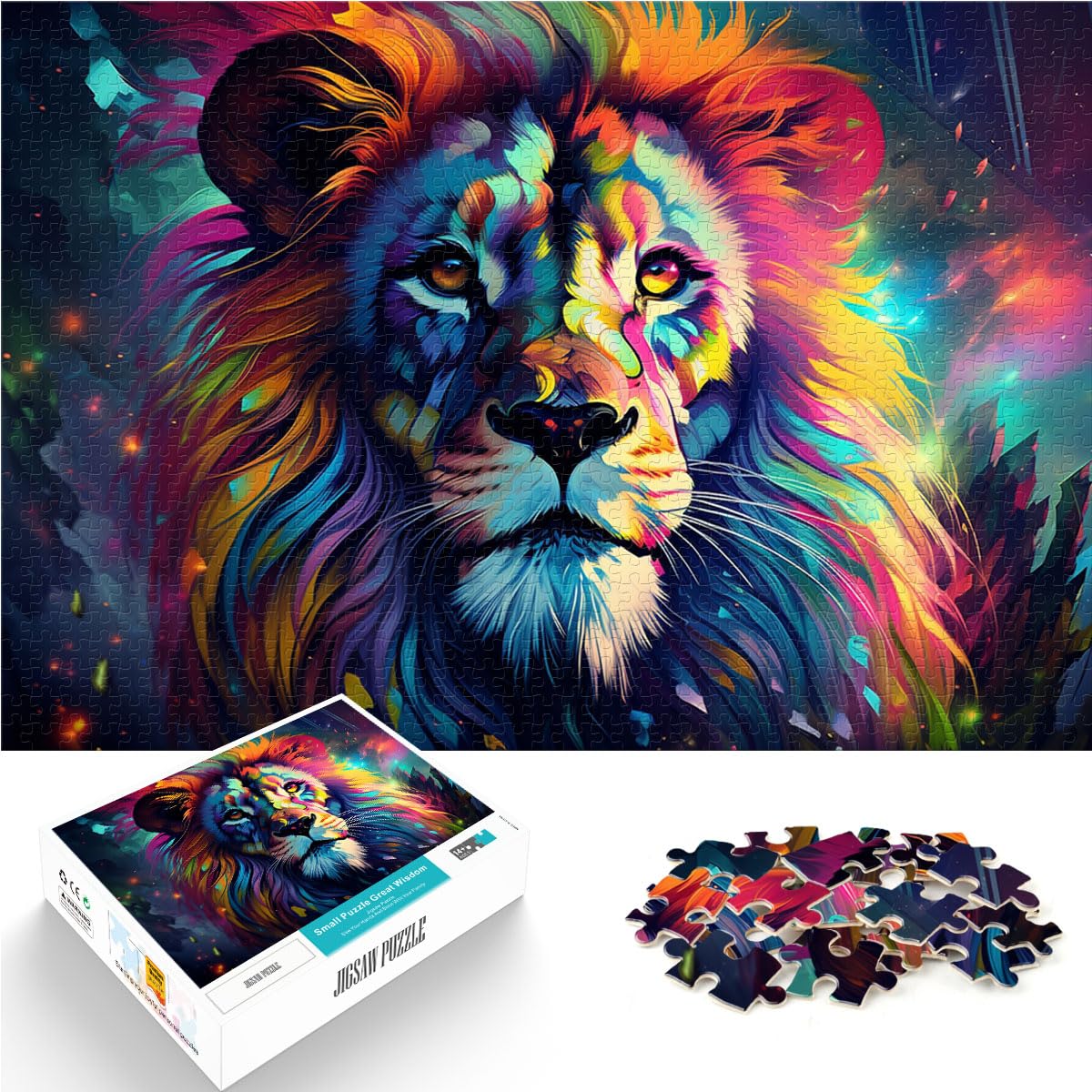 Puzzles zum Verschenken, Fantasie-Löwengemälde in Farbe, 1000-teiliges Puzzle für Erwachsene, Holzpuzzle, Familienpuzzlespiel, 1000 Teile (50 x 75 cm)