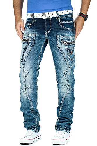 Cipo & Baxx Herren Jeans Dicke Naht Streetwear, 40W / 32L, Blau