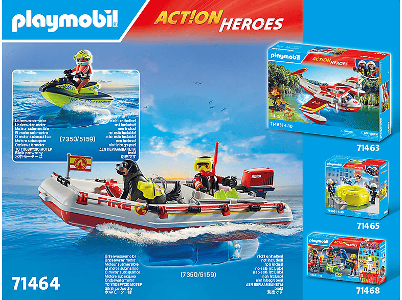 PLAYMOBIL 71464 Feuerwehrboot mit Aqua Scooter Spielset, Mehrfarbig