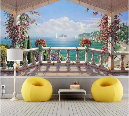 Balkon Meeresblume Rebe 3D Tapete Poster Restaurant Schlafzimmer Wohnzimmer Sofa TV Dekorative Wand-300cm×210cm