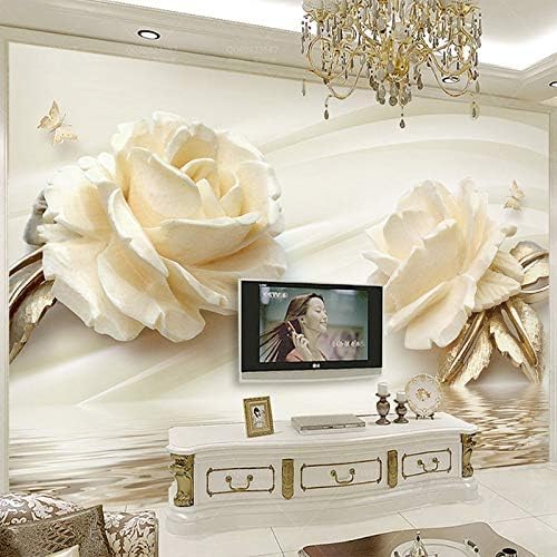 XLMING Gold Beige Geprägtes Schmetterling Blume Blüte Rose Bild Küche Esszimmer Arbeitszimmer Wohnzimmer TV Hintergrund Wand 3D Tapete-200cm×140cm