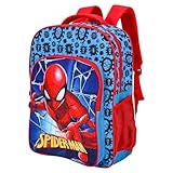 TDL Deluxe Spider-Man Rucksack für Kinder, groß, 45 cm, Schultasche, Mittagessen, Reiserucksack mit Netz-Seitentaschen, Rot, Blau, One size